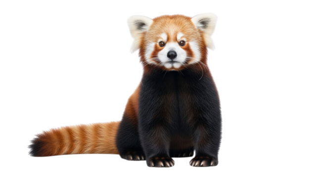 A red panda sitting and looking forward, isolated on transparent background