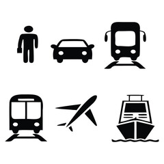 Transportation Icon Set –  Public Transit and Travel Silhouettes