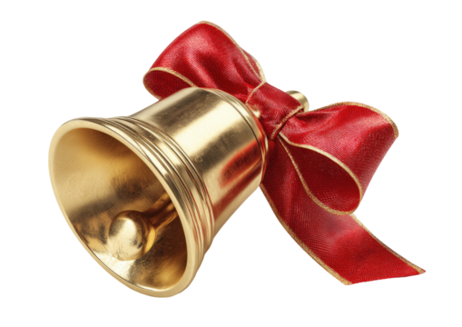 Gold bell with red ribbon