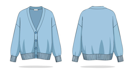 Pastel Blue Cardigan Design Displaying Front Button Closure and Back Panel Detailing for Fashion Mockup Visuals