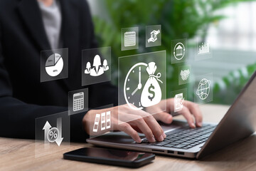 Business Expense and Revenue Management Concept, Businesswoman Analyzing Company Financial Report, Budget Planning, Profit and Loss, Corporate Accounting, Strategic Finance, Investment, Cash Flow