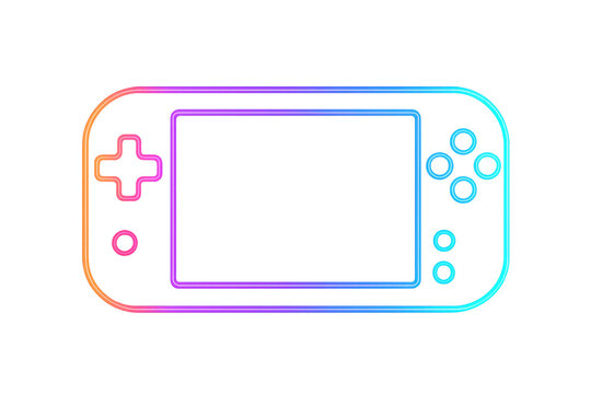 Neon retro handheld gaming console on transparent background