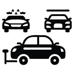 Car Care and Cleaning Icon Set –  Black Silhouette Automotive Service Symbols
