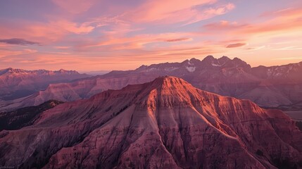 Naklejka premium Sunrise and sunset over snowy mountain landscape with scenic sky and valley view