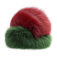 a christmas hat, made of red and green fur material, fur, isolated, white