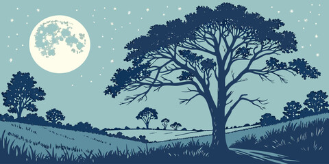 A tree under a full moon