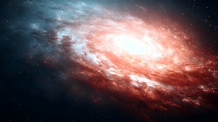Obraz premium A swirling galaxy, vibrant with hues of red, orange, and blue, displays cosmic beauty and vastness against a dark backdrop.