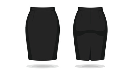 Sleek silhouette: Black pencil skirt front and back view ideal for professional and stylish wardrobe essentials showcases versatility fashion