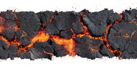 Molten rock flows over cracked earth