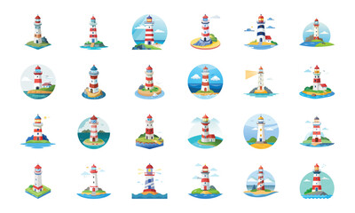 Collection of Various Building and Architecture Icons Including Temple, Church, Factory, Stadium, Shops, Barn, Greenhouse, Camper, Houses, Apartments, Gas Station, School, Lighthouse, Mosque, and Ware