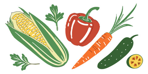 Hand drawn fresh fruit and vegetable background
