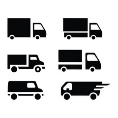 Truck Silhouette Icon Set – Different Delivery and Cargo Truck Vectors