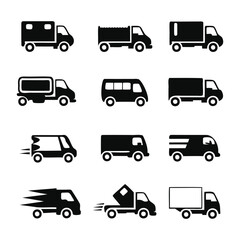 Truck Silhouette Icon Set – Different Delivery and Cargo Truck Vectors