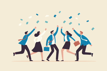 Employee, organization or company worker, team or teamwork success together, staff partnership or community concept, success businessman, businesswoman colleague high five for winning celebration.