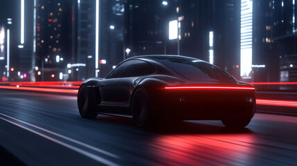 Fototapeta premium Futuristic Car in a Neon City