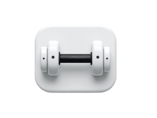 Square icon of a white dumbbell