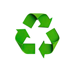 Green recycling symbol on black background