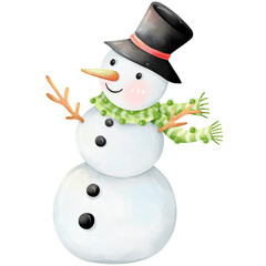 Watercolor hand-painted snowman cartoon