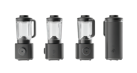 Four modern blenders, side-by-side, in a studio shot