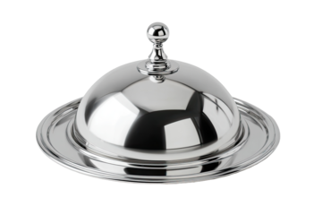 Polished silver serving dish with dome lid (1)