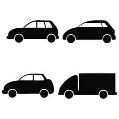 Car Silhouette Icon Set – 8 Different Vehicle Shapes Front and Side Views