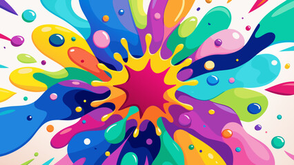 Vibrant explosion of colorful liquid splashes and droplets creating a dynamic abstract background