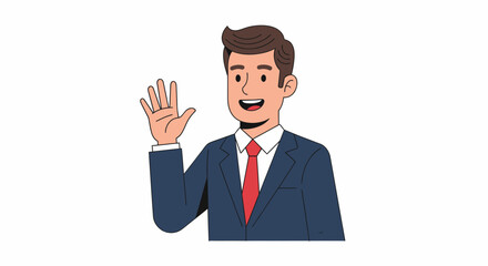 Cheerful Businessman Waving Hand Illustration