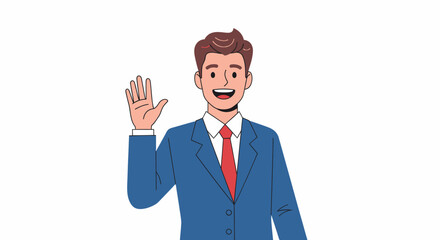 Friendly Businessman Waving Hand Animated Character Vector Illustration