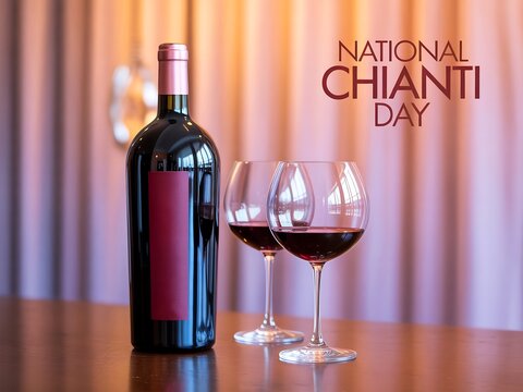 Celebrate national chianti day with a bottle and two glasses of red wine - Powered by Adobe