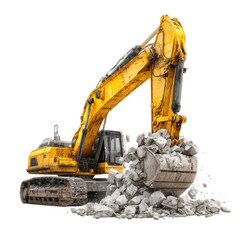 Excavator moving rocks