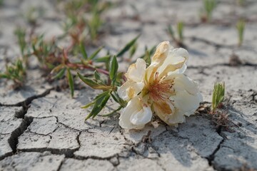 Pale flower on cracked earth