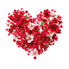 Heart-shaped arrangement of red and white flowers