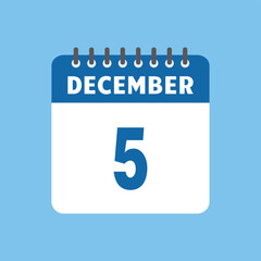december 5 calendar icon Vector page month design