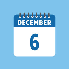 december 6 calendar icon Vector page month design