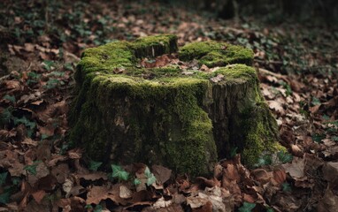Obraz premium Forest stump covered in moss