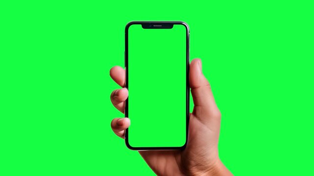 Man's hand holding a black smartphone with green screen, mobile phone green screen,
animation hand and mobile phone mockup, Blank digital smartphone in hand of Asia women,