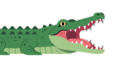 Cartoon Crocodile with Open Mouth Ready to Strike in Bold Graphic Style Design Showing the Reptile's Teeth in Aggressive Position