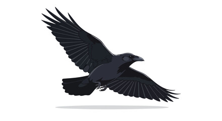 Majestic raven soars effortlessly, embracing freedom with powerful wings against a pure white backdrop minimal vector illustration delivers a sense