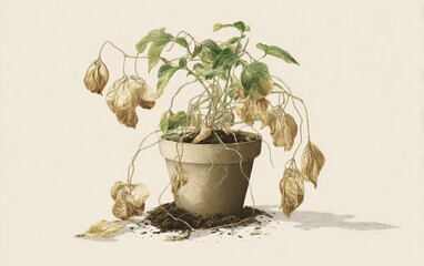Withered plant in terracotta pot