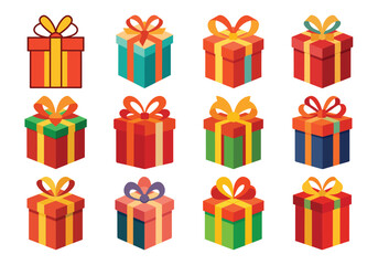 Gift box vector cartoon set icon. Illustration of isolated cartoon icon gift box with ribbon. Vector illustration set christmas present.