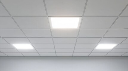 Bright and Modern Office Ceiling with LED Panel Lights in a Minimalist Workspace Design, Perfect for Contemporary Interior Environments