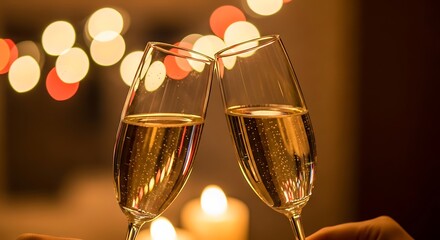 Bubbling Champagne Glasses Toasting in Warm Blurred Light