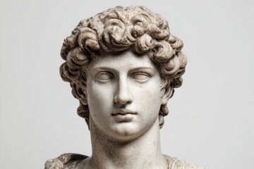 Ancient Greek Marble Statue Bust of Male Youth with Curly Hair in Classic Sculpture Style