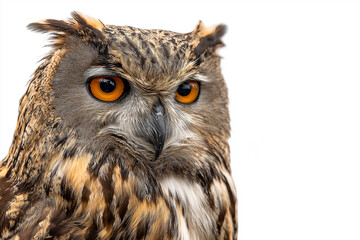 Obraz premium Close-up of a large owl on a white background.