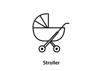 Baby Stroller Icon Simple Line Drawing for Website  App Design on transparent background