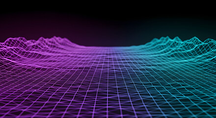 Abstract Digital Landscape A Futuristic Perspective in Vibrant Blue and Purple Hues, Grid-Like