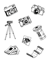 collection of hand drawn style photography icon set