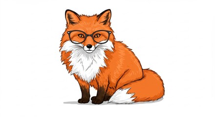 Obraz premium 賢いキツネ眼鏡姿 優しい光で描写 精密な線画イラスト. AI Generated