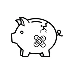 Broken Piggy Bank: A simple illustration of a damaged piggy bank, symbolizing financial challenges, struggles, and the need for financial recovery. The image portrays the concept of money, economics.
