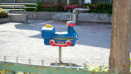 Blue Train Playground Equipment in Children's Park